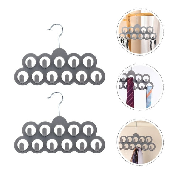 ETHZZLE 2-Pack Grey Multifunctional Scarf Hangers with 11 Holes for Organizing Ties, Belts, and Neck Accessories