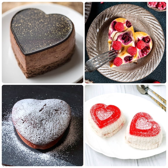 ETHZZLE Plated Silver Heart Shaped Cake Pans, Aluminum, Easy Demoulding, Perfect for Baking, 2Pcs
