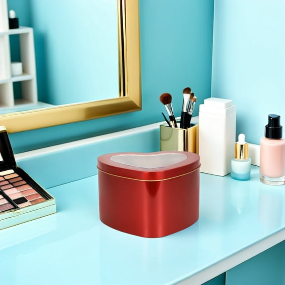 ETHZZLE Set of 2 Heart-Shaped Metal Tin Boxes with Clear Window, Red Storage Containers for Candle Making and Small Items
