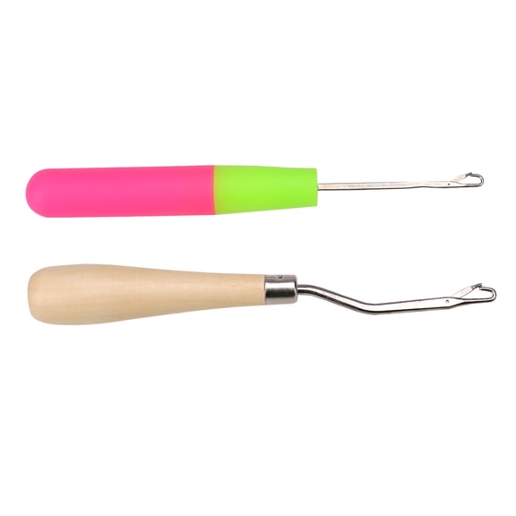ETHZZLE 2Pcs Crochet Latch Hook Tool Set with Wooden Bent Handle and Plastic Straight Handle