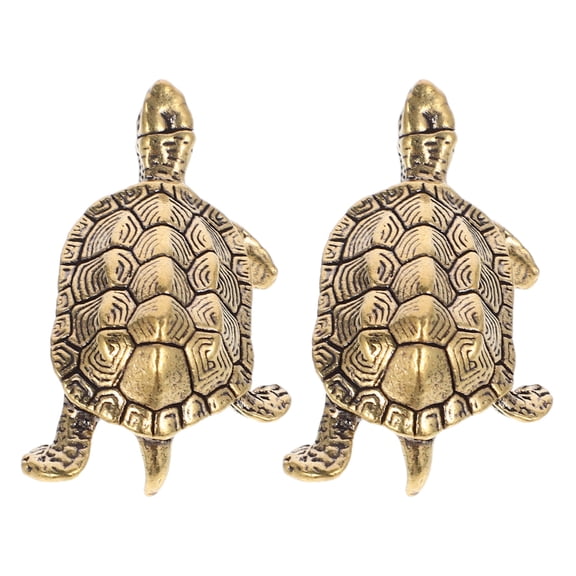 ETHZZLE 2Pcs Golden Brass Turtle Figurines Vintage Shui Sculpture Ornaments for Home Office Decor