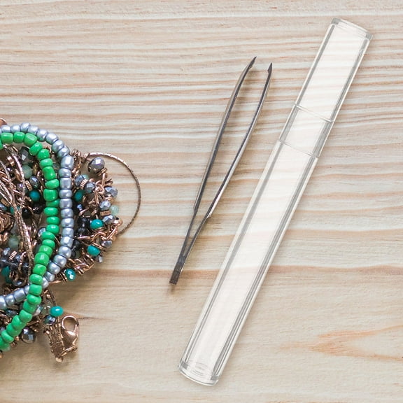 ETHZZLE 2Pcs Transparent Round Tube Makeup Brush Storage Container with Tweezer Holder for Travel