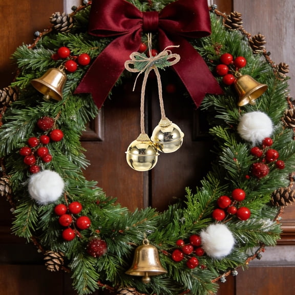 ETHZZLE 2pcs Metal Jingle Bells Decorative Golden Hanging Bell with Jute Rope