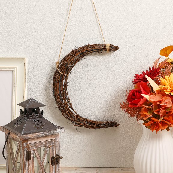 ETHZZLE 2Pcs Moon Shaped Rattan Wreath Frame Brown for DIY Floral Rustic Home Decoration