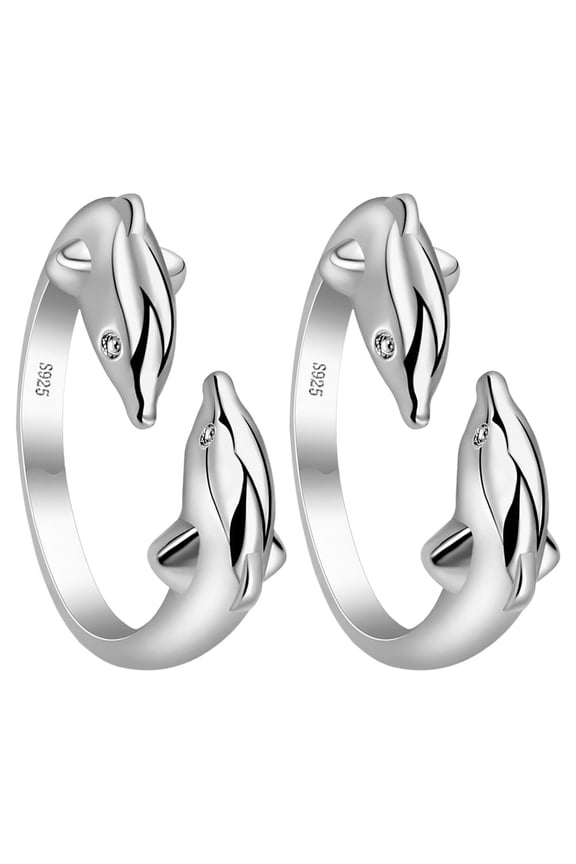 2PCS Animal Open Rings Copper Dolphin Shape Adjustable Comfortable Wear For Women Parties