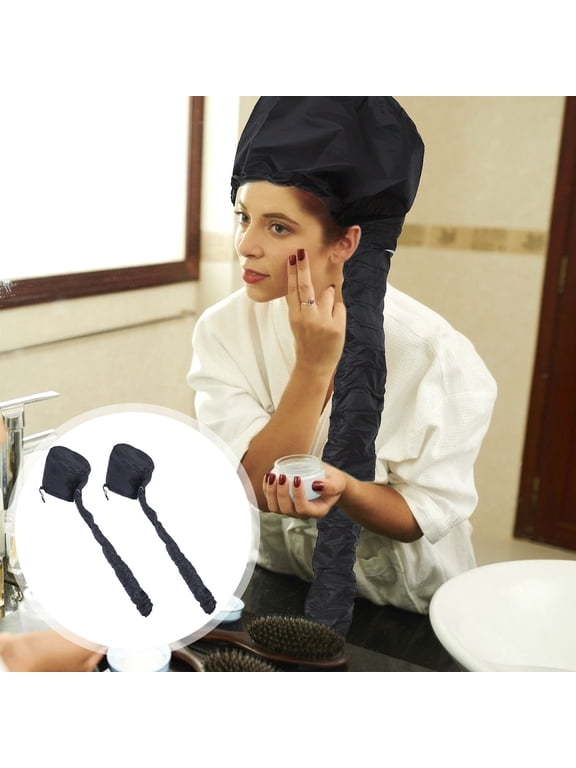 2Pcs Black Hair Heat Caps with Elastic Fixing Durable Home Use Thermal Hair Styling Hats