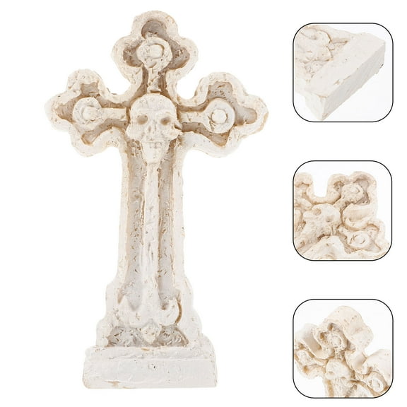 ETHZZLE 2Pcs Resin Headstone Decorations with Realistic Cross Design for Outdoor and Yard Decor