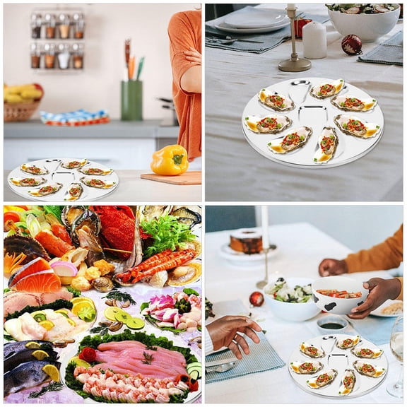 ETHZZLE 2Pcs Restaurant Oyster Plates Stainless Steel Multi-Function Serving Trays Dishwasher Safe