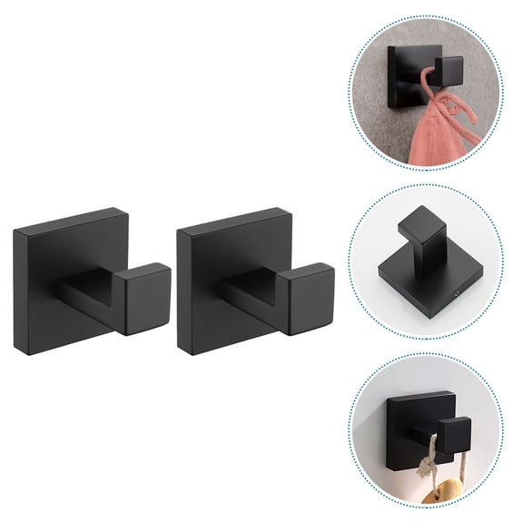 ETHZZLE 2Pcs Wall Mounted Punching Hooks Black Stainless Steel Heavy Duty for Towel Coat Hat Storage