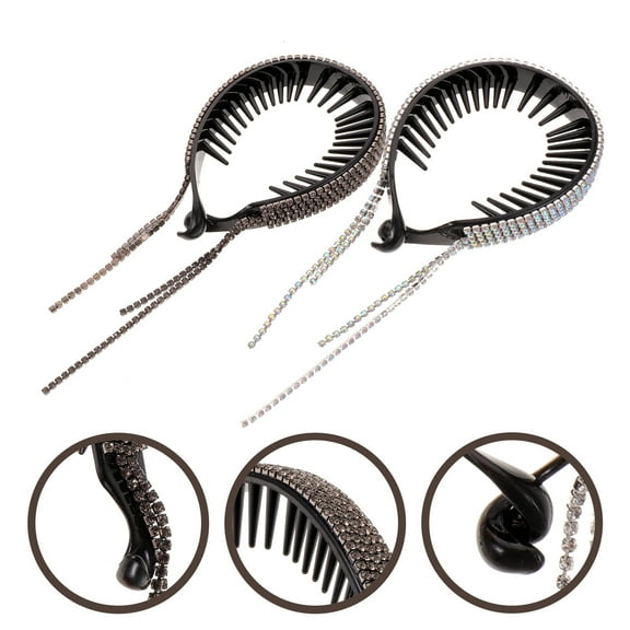 ETHZZLE 2Pcs Hair Bun Accessories Rhinestone Ponytail Holders Perfect for Proms Anniversaries