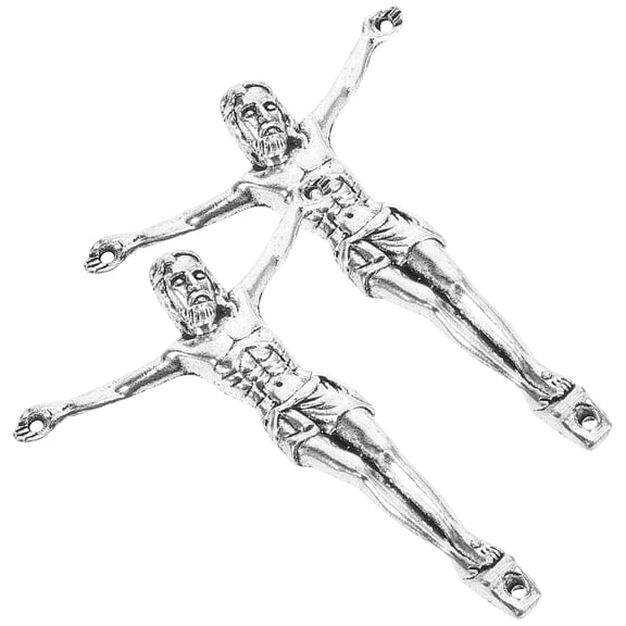 ETHZZLE 2Pcs Silver Jesus Ornament Metal Material for DIY Craft Home Office Decoration