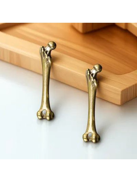 Golden Brass Bone Keychain Pendant Creative Hanging Decor 2Pcs