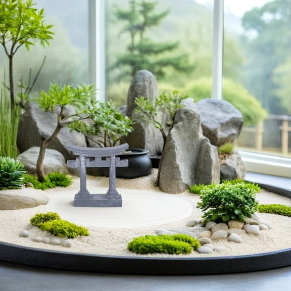 ETHZZLE 2Pcs Small Grey Resin Torii Gate Miniatures for Bonsai and Sand Table Decor