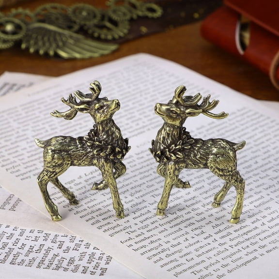 ETHZZLE Brass Deer Desktop Adornment, Light Brown, Excellent Craftsmanship for Decoration, 2Pcs