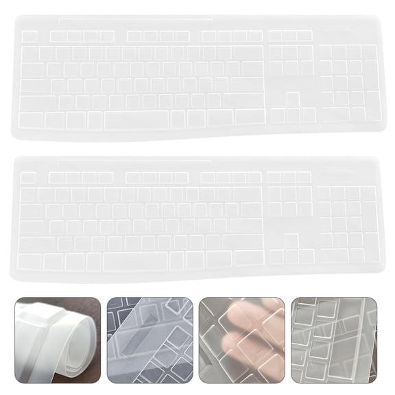 ETHZZLE 2Pcs Transparent Keyboard Cover Silicone White Protective for Desktop Use