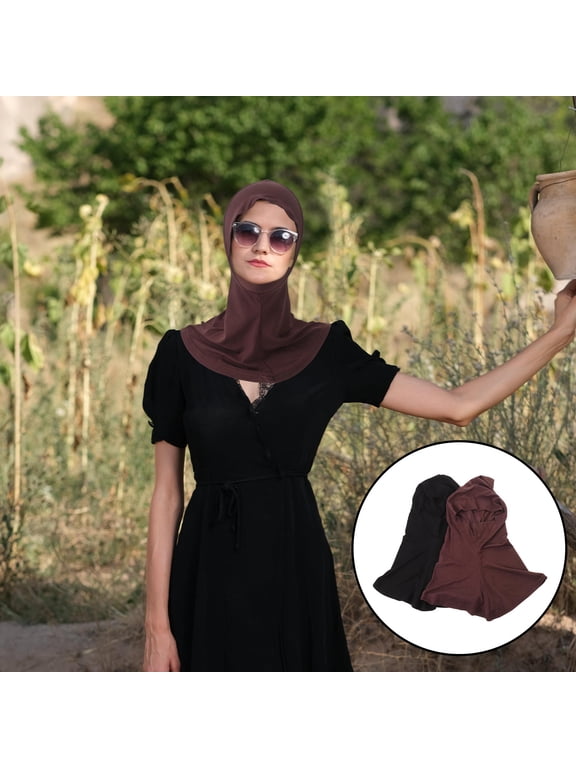 Turkish Style Cotton Breathable Muslim Hijab Set Black and Coffee Headscarf 2 Pieces