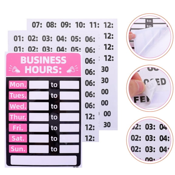 ETHZZLE 2Pcs Waterproof Pink Business Hours Sign for Window Peel and Stick Durable