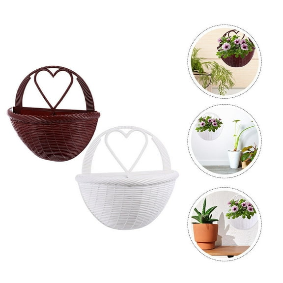 ETHZZLE 2Pcs White Wall Plastic Flower Pots Hanging Wall Mounted Plant Holders for Home Decoration