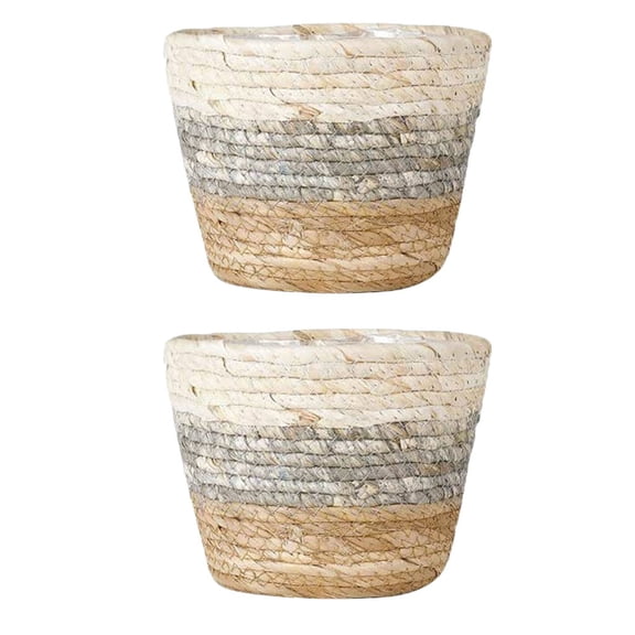 ETHZZLE Straw Woven Baskets Multi-Color for Flower Pots and Home Decor 2Pcs