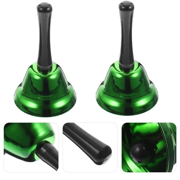 ETHZZLE Set of 2 Green Iron Metal Hand Bells for Christmas Dinner Party Decoration Loud Service Bells