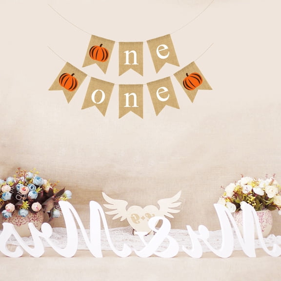 ETHZZLE 2-Piece First Birthday Khaki Linen Bunting Banner Party Decoration Hanging Garland Set