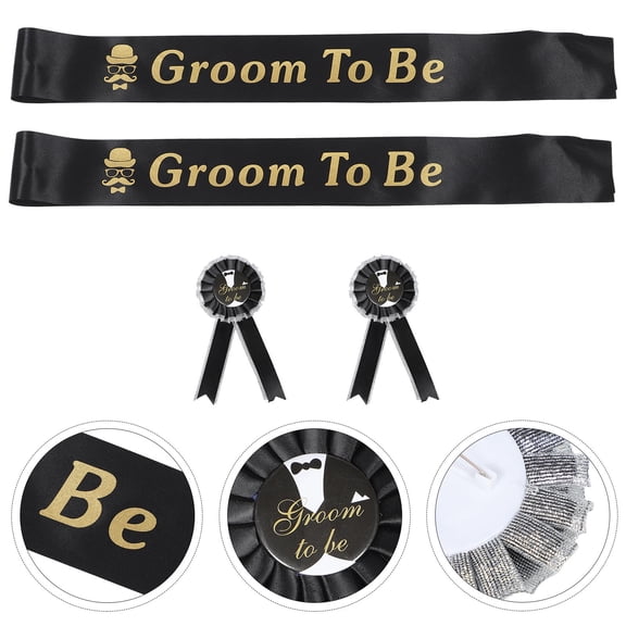 ETHZZLE Engagement Groom Sash Black Elegant Party Decoration with Brooch