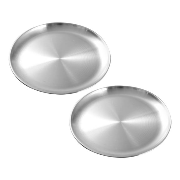 ETHZZLE 2Pcs Plated Silver Stainless Steel Food Serving Plates Flat Bottom Bbq Dishes