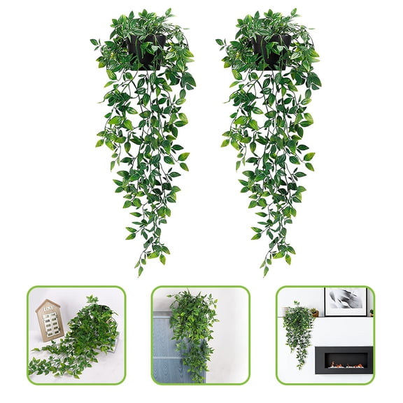 ETHZZLE 2Pcs Artificial Hanging Plants with Pots Greenery for Wall and Ceiling Decor