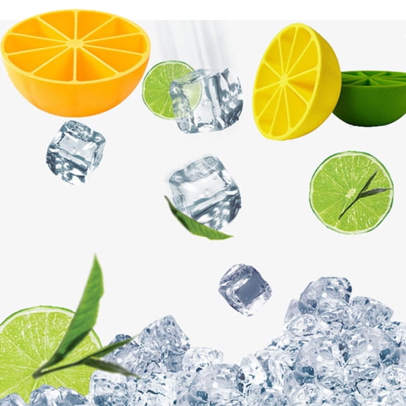 ETHZZLE 2Pcs Lemon Shape Ice Cube Maker Assorted Colors Silicone Ice Tray with 10 Grids for Kitchen