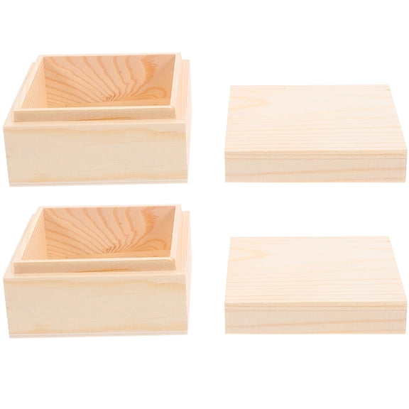 ETHZZLE 2pcs Mini Boxes Khaki Wood with Lids for Decorative Storage and Families