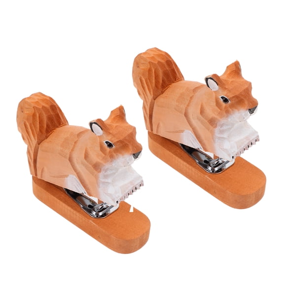 ETHZZLE 2pcs Wood Animal Stapler: Squirrel Design Mini Stapler - Compact Stitcher For Office Desk - Cute Office Stationery Supplies