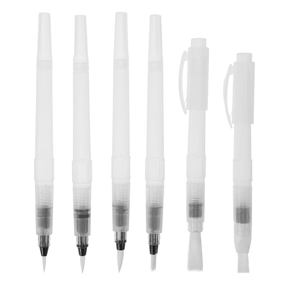 ETHZZLE 6Pcs Water Brush Pen Set Refillable Transparent Nylon Bristle Painting Brushes for Artistic Painting