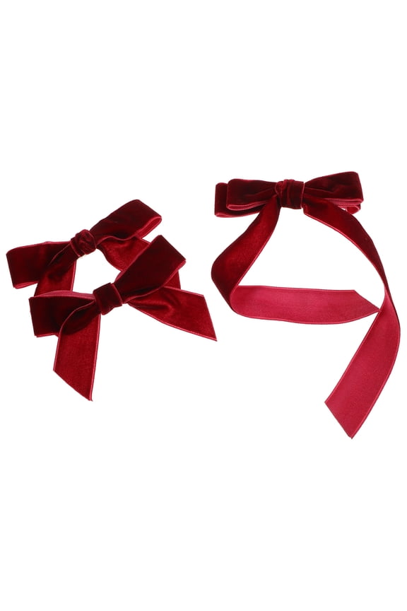 3 Pcs Mermaid Accessories Red Velvet Bow Hair Clips For Women Weddings
