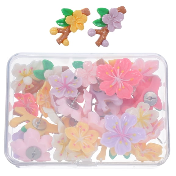 ETHZZLE 30Pcs Assorted Color Flower Shaped Resin and Metal Push Pins for Office and Craft Decor