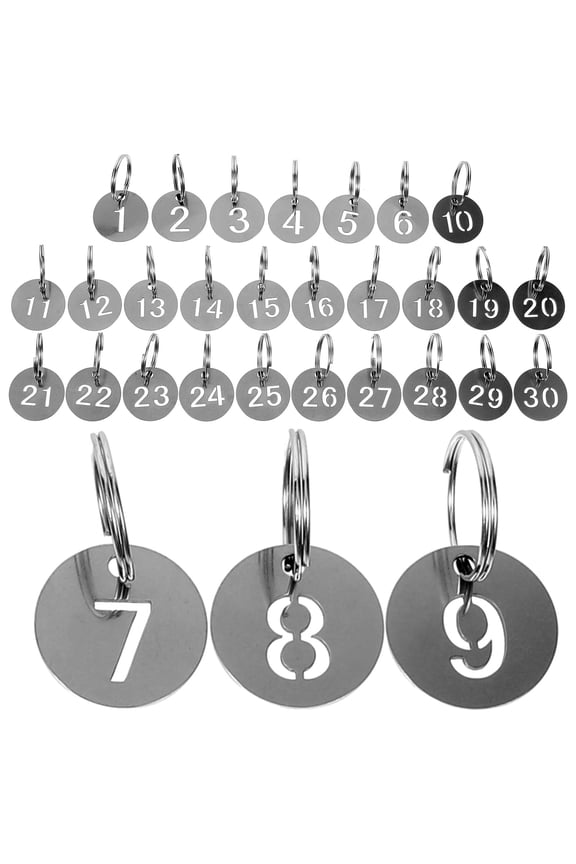 30Pcs Round Numbered Key Tags Stainless Steel Keychain Tags for Identification and Assorting