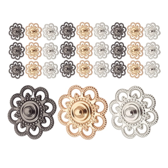 ETHZZLE 30Pcs Flower Metal Snap Buttons Sew on Snap Fasteners for Clothing Accessories and Garments