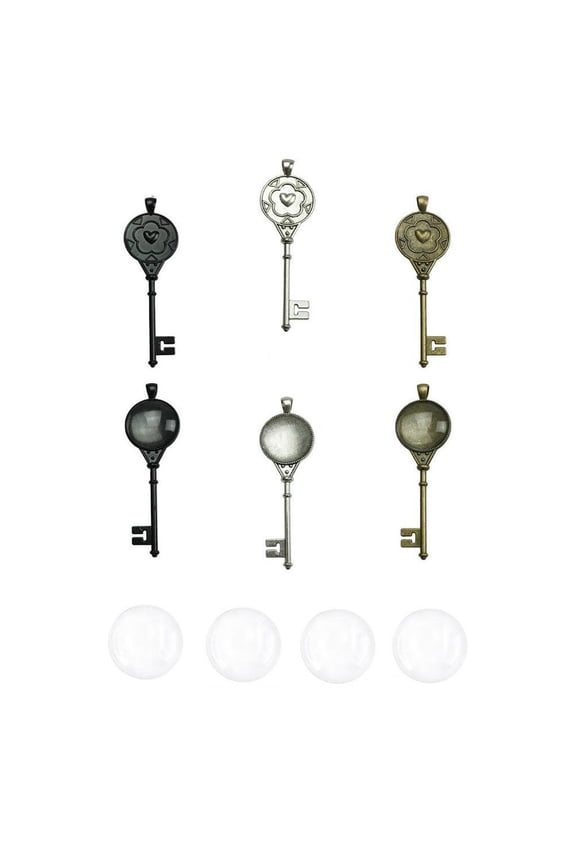 36Pcs Retro Alloy Time Precious Stone Bottom Bracket Key Accessories for Pendant Decors in Assorted Colors