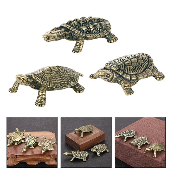 ETHZZLE Set of 3 Brass Turtle Sculptures Golden Tortoise Figurines for Home Decor and Display