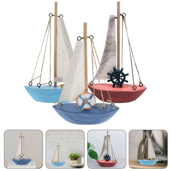 ETHZZLE Simple Sailboat Model Light Blue Small Boat Craft Nautical Party 3Pcs 6.7x4.3x1.2In