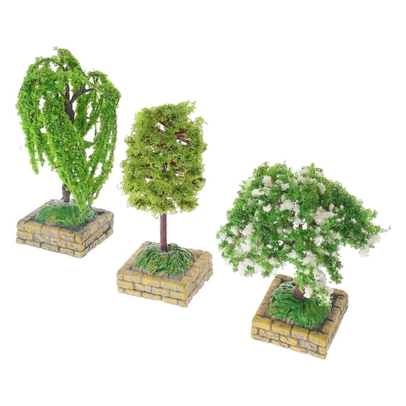 ETHZZLE Green Resin-Plastic Diorama Trees, Easy Installation, for Sand Table, 3Pcs