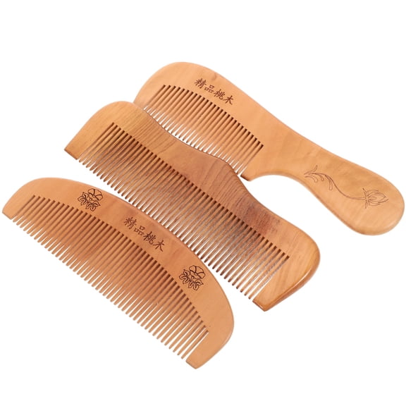 ETHZZLE 3Pcs Peach Wood Hair Comb Natural Wooden Anti Static Scalp Massage Comfortable Brown