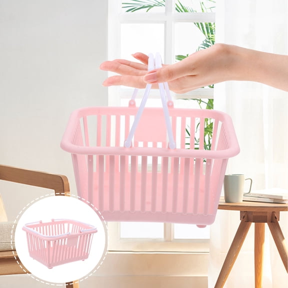 ETHZZLE Set of 3 Small Plastic Baskets with Handles for Bathroom, Kitchen, and Home Storage Organization