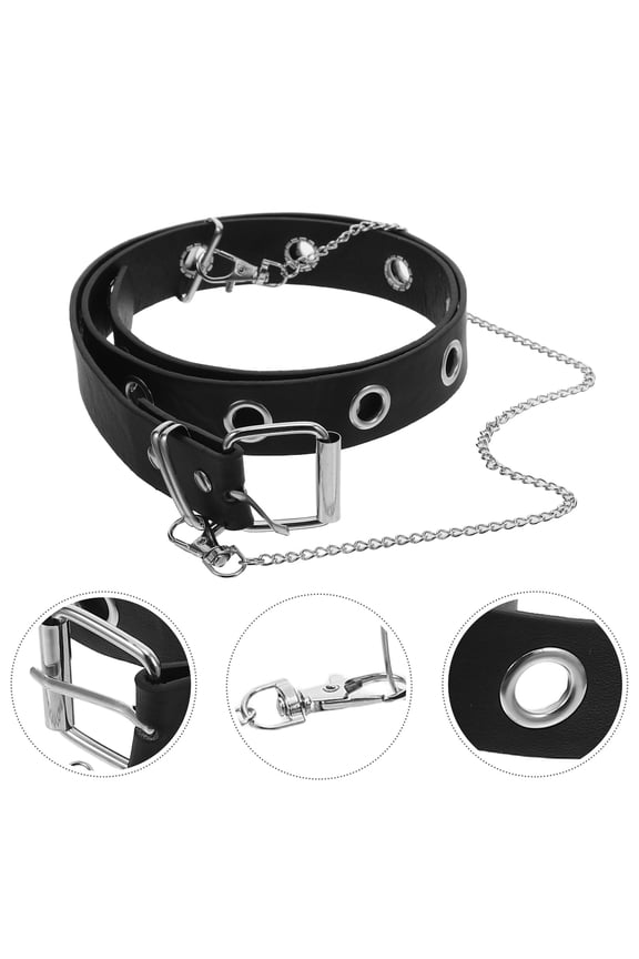 3Pcs Black Punk Studded Waist Belts Metal Chain Rocker Style for Jeans