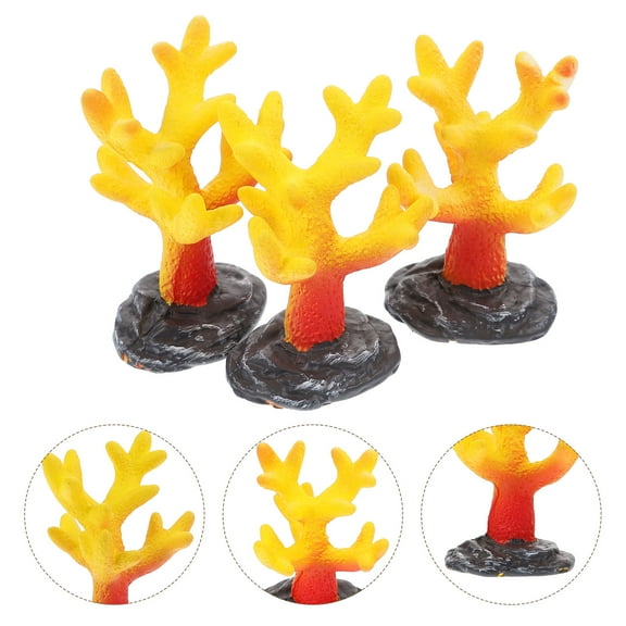 ETHZZLE Set of 3 Realistic Yellow Resin Coral Decorations for Aquarium and Tabletop Display