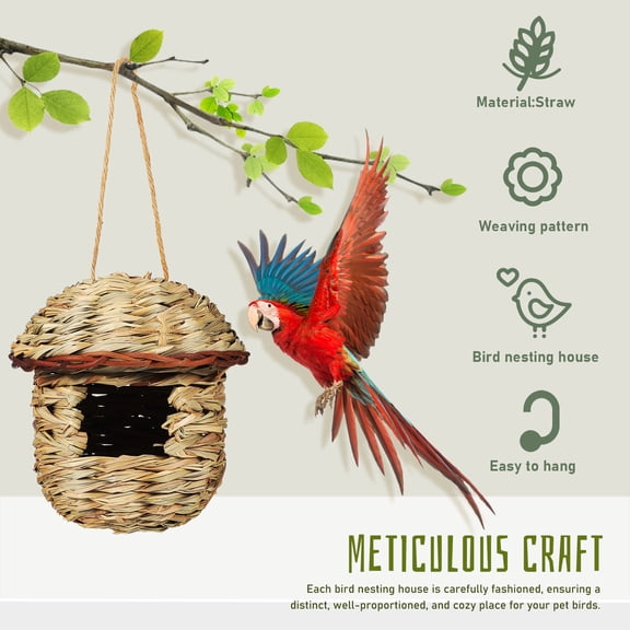 ETHZZLE 3-Pack Rustic Straw Bird Houses Hanging Nest for Finch, Hummingbird, Parakeet and Small Birds