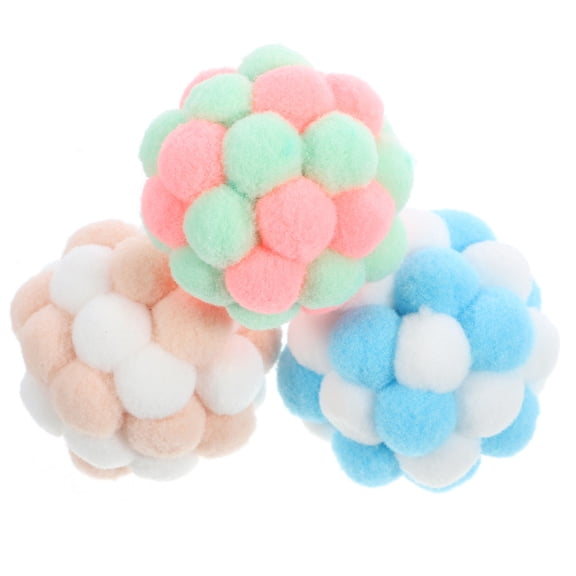 ETHZZLE 3Pcs Soft Fuzzy Design Cat Toy Balls with Bell for Interactive Play and Entertainment