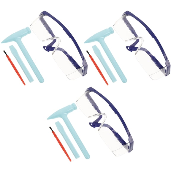 ETHZZLE Archaeological Excavation Tool Kit 3 Sets with Hammer, Brush, Chisel, and Protective Eyewear in Various Colors