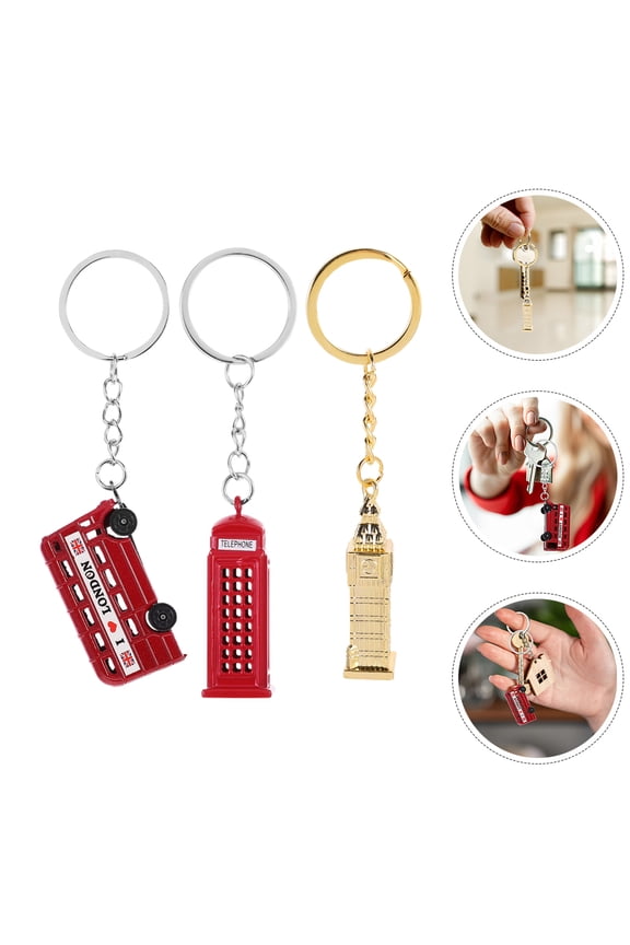 3pcs London Bus Souvenir Key Fob Keychain Red Daily Use