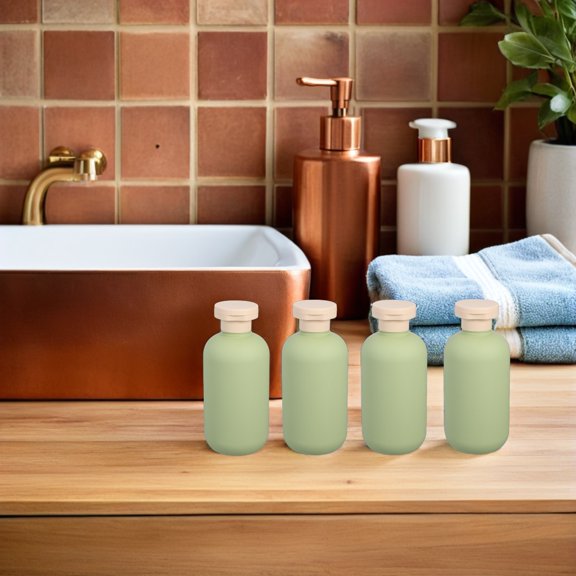 ETHZZLE 4 Pcs Refillable Empty Lotion Bottles Beige HDPE Storage for Body Lotion Home Use