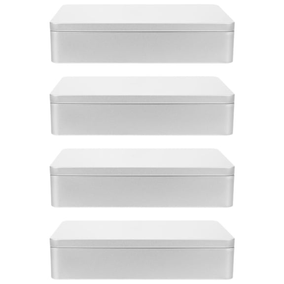 ETHZZLE Metal Box with Lid for Storage Tinplate 4 Pcs Silver